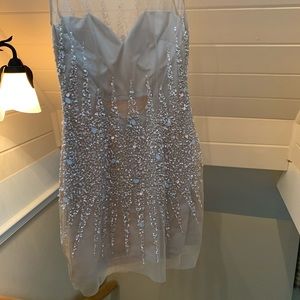 Evening cocktail short dress (beige, US4 petit)